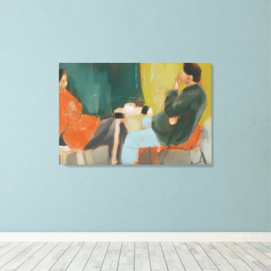 Paar Chatten bij Cafe Painting Canvas Afdruk (Insitu (Houten vloer))