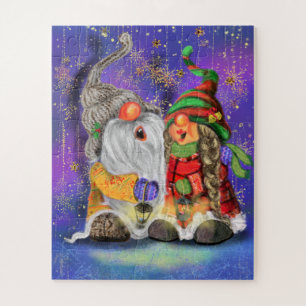 Paar Cute Gnomes die vrolijk kerstlied zingen Legpuzzel