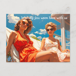 Paar dames op een Miami zonnedek Briefkaart