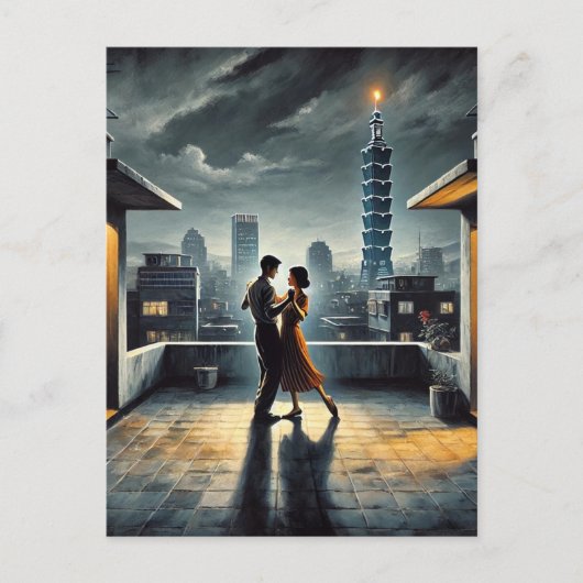 Paar dansen met Taipei 101 Briefkaart (Voorkant)