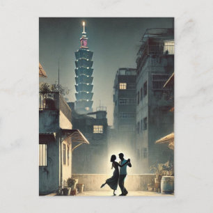 Paar dansen met Taipei 101 op de achtergrond Briefkaart