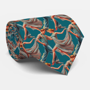 Paar Dansen Waterverf Print Blauwgroen stropdas