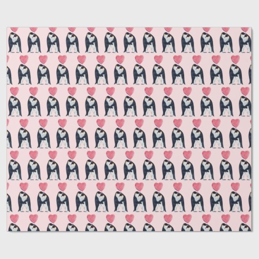 Paar Emperor Penguin Heart Valentijnsdag Cadeaupapier (Vlak)