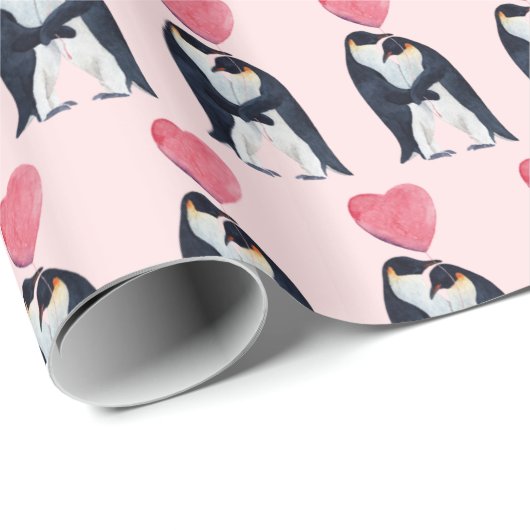 Paar Emperor Penguin Heart Valentijnsdag Cadeaupapier (Rol Hoek)