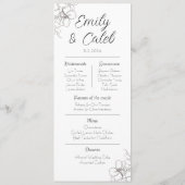 Paar feiten zwart en wit bloemenbruiloft programma (Achterkant)