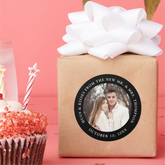 Paar foto aanpasbare bruiloft dank u gunst ronde sticker (Feest)