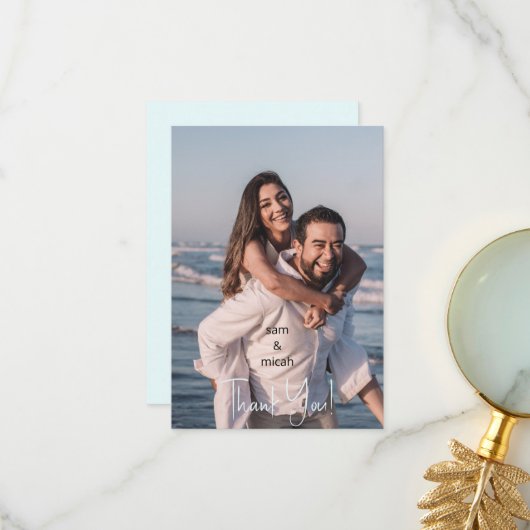 Paar Foto Bruiloft Ice Blue Blank Dank u Bedankkaart (Voorkant / Achterkant in situ)