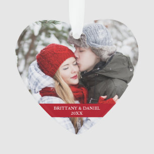 Paar Foto voorzijde   Snowflakes Back Red Heart Ornament