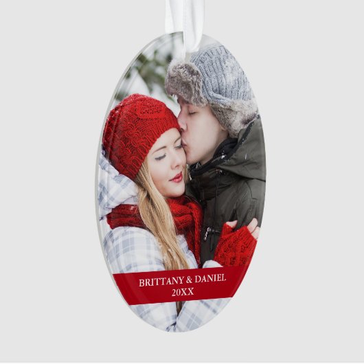 Paar Foto voorzijde | Snowflakes Rood ovaal Ornament (voorkant)