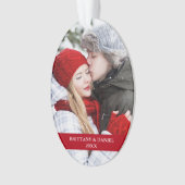 Paar Foto voorzijde | Snowflakes Rood ovaal Ornament (voorkant)