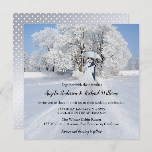 Paar geverfd met paraplu-winterweddenschap kaart (Voorkant / Achterkant)