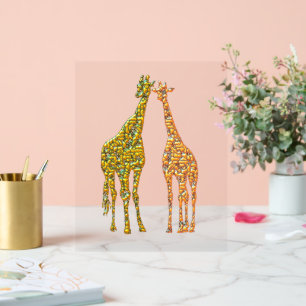 Paar Giraffe Goud Kunst Acryl Sign Bord