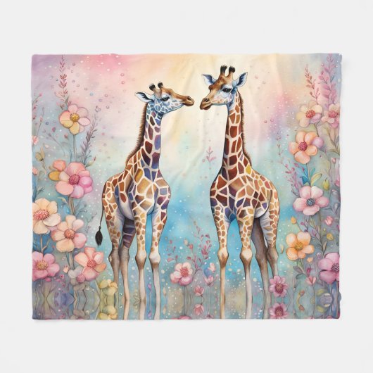 Paar Giraffes in een pasteltuin Fleece Deken (Voorkant (Horizontaal))