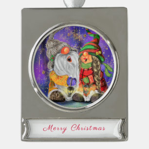 Paar Gnome Kerst Ornament Verzilverd Banner Ornament