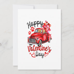 Paar Golden Retriever Red Truck Happy Valentijns Aankondiging