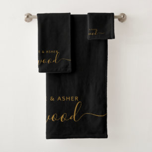 Paar Goud Monogram Zwart Bad Handdoek