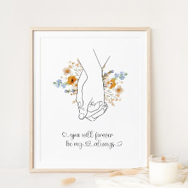 Paar Hand in Hand Floral Line Art Poster