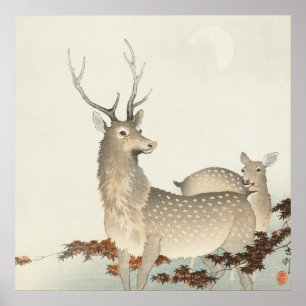 Paar herten van Ohara Koson Poster