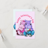 Paar Hippo Liefde Valentijnsdag Kaart - Grappig (Voorkant / Achterkant in situ)