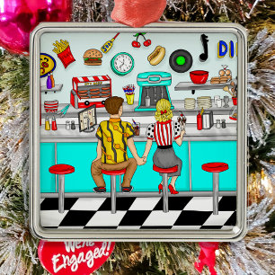 Paar Holding Hands uit 1950 op Diner Kerstmis Metalen Ornament