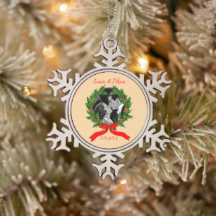  paar Holly Krans Custom Sjabloon Foto Tin Sneeuwvlok Ornament