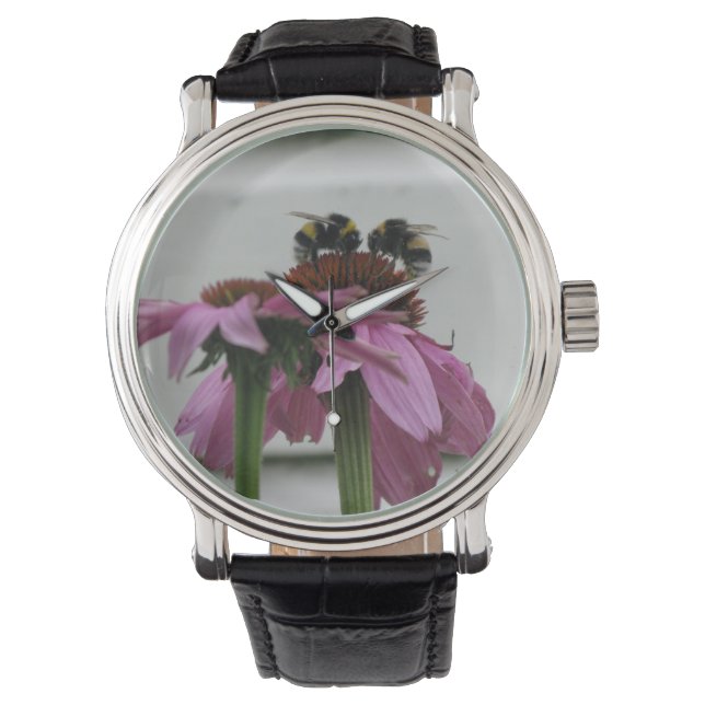Paar hommels op coneflower horloge (Voorkant)