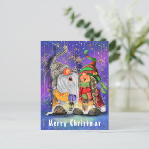 Paar Hugged Gnomen die vrolijk kerstlied zingen Briefkaart