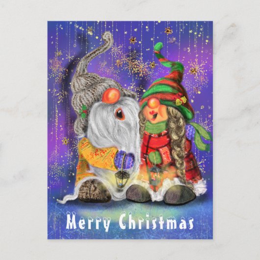 Paar Hugged Gnomen die vrolijk kerstlied zingen Briefkaart (Voorkant)