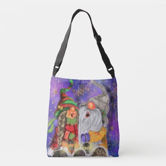 Paar Hugged Gnomen die vrolijk kerstlied zingen Crossbody Tas (Achterkant)