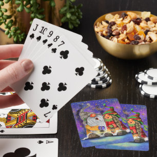 Paar Hugged Gnomen die vrolijk kerstlied zingen Pokerkaarten