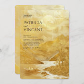 Paar in Berglandschap op Gouden - Bruiloft Kaart (Voorkant / Achterkant)