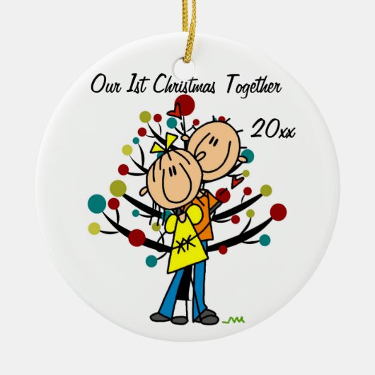 Paar in liefde, 1 Kerstmis, gepersonaliseerd versi Keramisch Ornament (Voorkant)