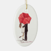 Paar in liefde onder rode paraplu keramisch ornament (Rechts)