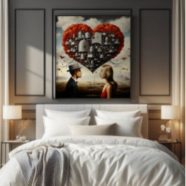 Paar in liefde Surrealisme Foto Afdruk