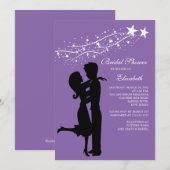 Paar in Love Bridal Shower Uitnodiging Paars (Voorkant / Achterkant)