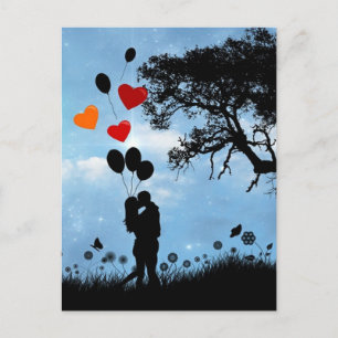 Paar in Love Silhouette en ballonnen Briefkaart