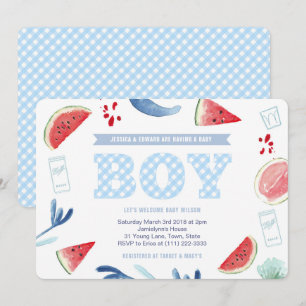 Paar in openlucht Baby shower Gingham voor jongen Kaart