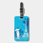 Paar in Parijs met Eiffle Tower Bagagelabel (Voorkant verticaal)