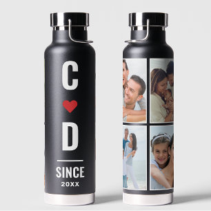 Paar Initiaal   Monogram 4 Minimale foto's zwart Waterfles