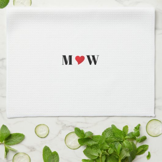 Paar initialen A houdt B rood hart aan Theedoek (Gevouwen)