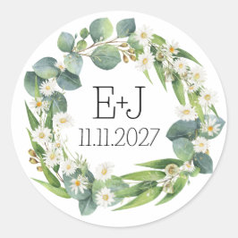 Paar initialen sticker botanische daisy bruiloft