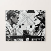 Paar Intriges in Zwart-wit Modern Café Legpuzzel (Horizontaal)