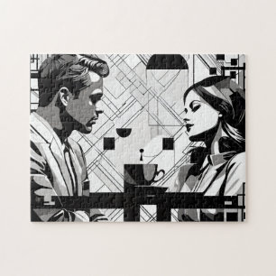 Paar Intriges in Zwart-wit Modern Café Legpuzzel
