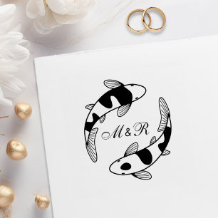 Paar Japanse Koi Vissen Huwelijks Monogram Rubberstempel