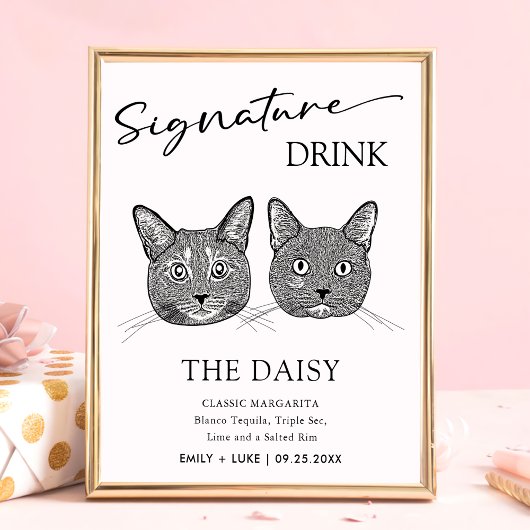 Paar Kat Bruiloft Handtekening Drink Teken Poster