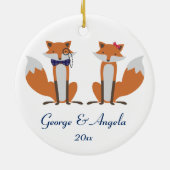 Paar kerstboomversiering met vossen keramisch ornament (Achterkant)
