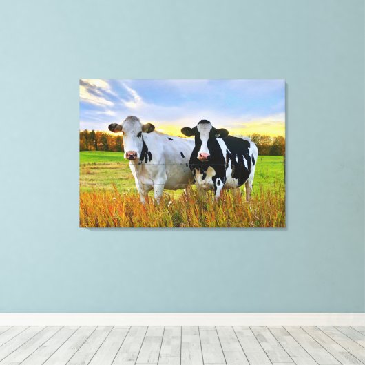 Paar Koeien in de wei Canvas Afdruk (Insitu (Houten vloer))