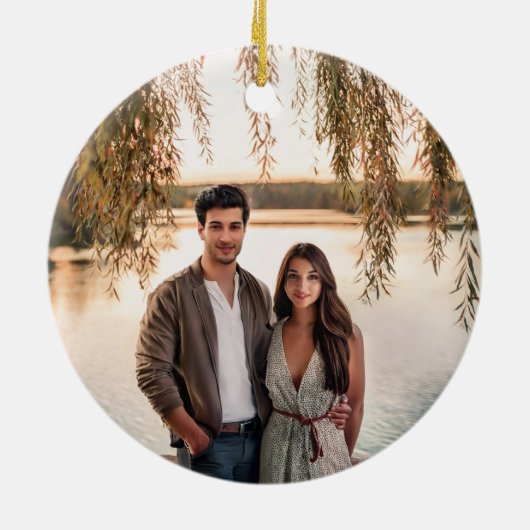 Paar krans namen | Trouwdatum Foto Keepsake Keramisch Ornament (Achterkant)