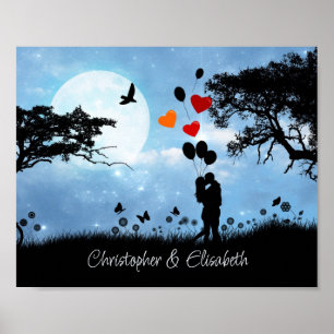 Paar Kussen Romantic Moonlight - Gepersonaliseerd Poster