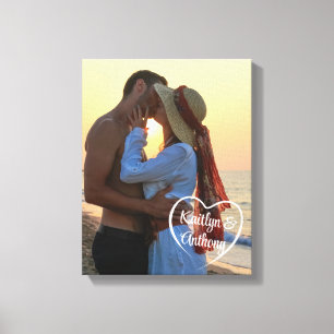 Paar liefde hart foto namen canvas afdruk